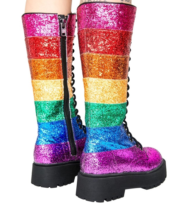 Sequins Color Matching Straps Martin Boots Trifle Platform Contrast Color