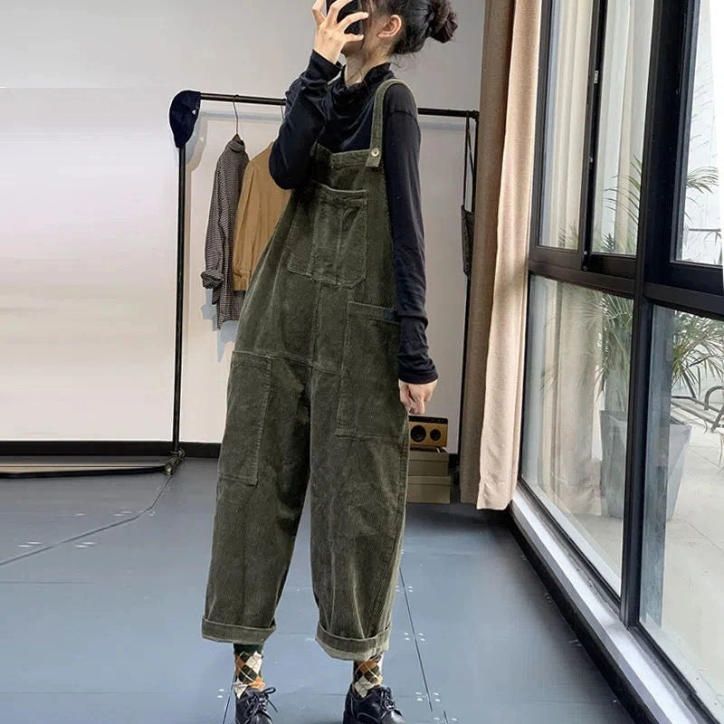 European And American Women's Clothing Pocket Casual Long Suspender Pants