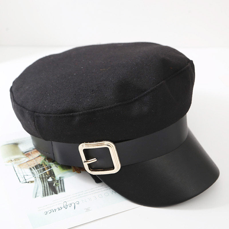 Women's Temperament All-match Woolen Leather Stitching Hat