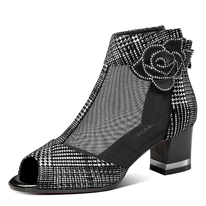 Color Block Thick Heel Sandals Mesh Fish Mouth Sandals Stiletto Boots High Heels