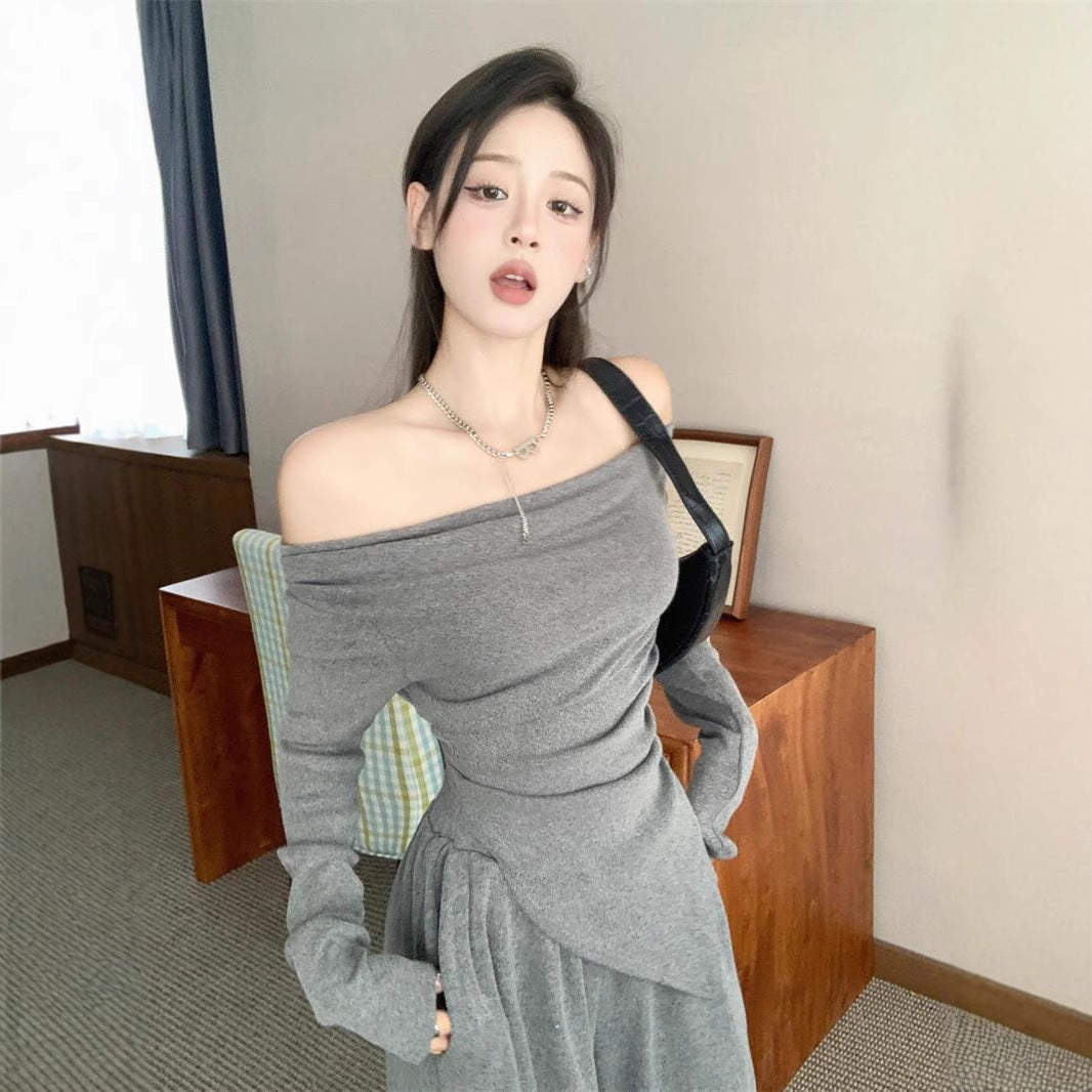 Long-sleeve Top And Wide-leg Pants Two-piece Set