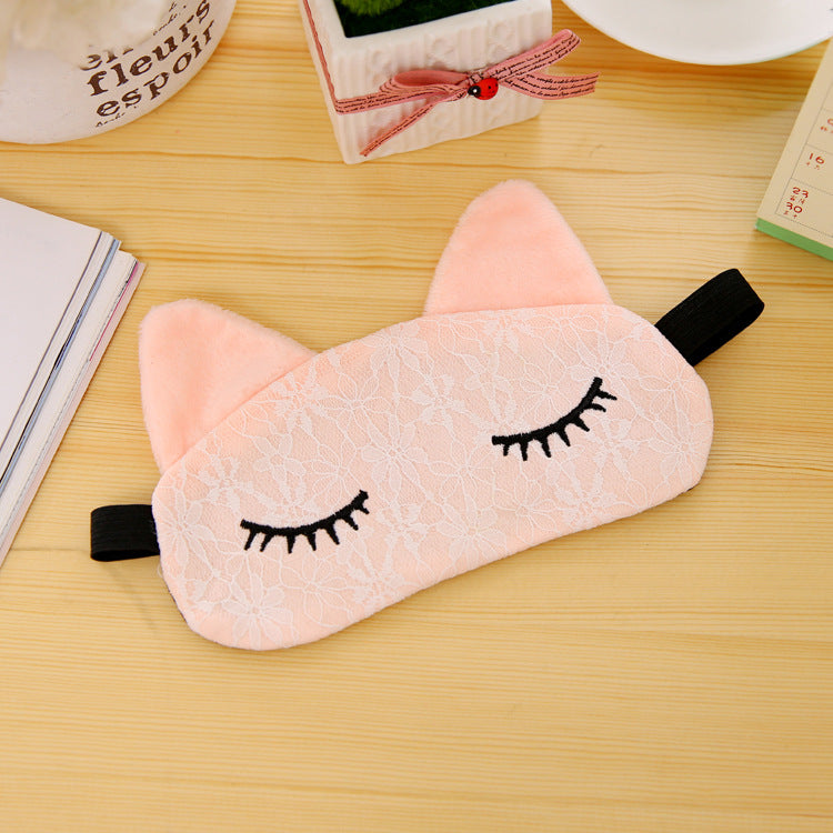 Cartoon Lace Eyeshade Sleeping Mask Cover Microfiber Eye Eyepatch Blindfolds To Shield The Light Cute Cat Eye Mask Cover