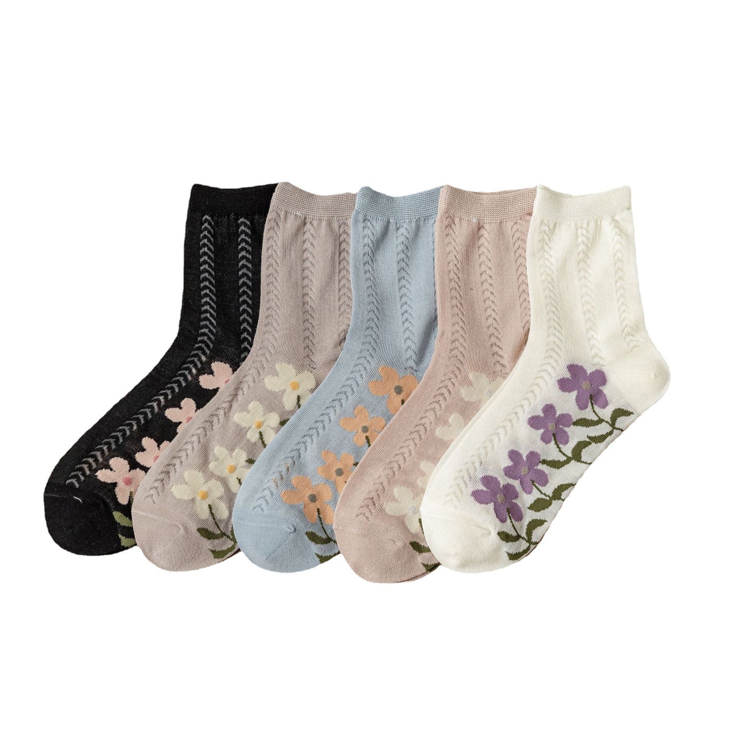 Cotton Women's Mesh Breathable Flower Socks
