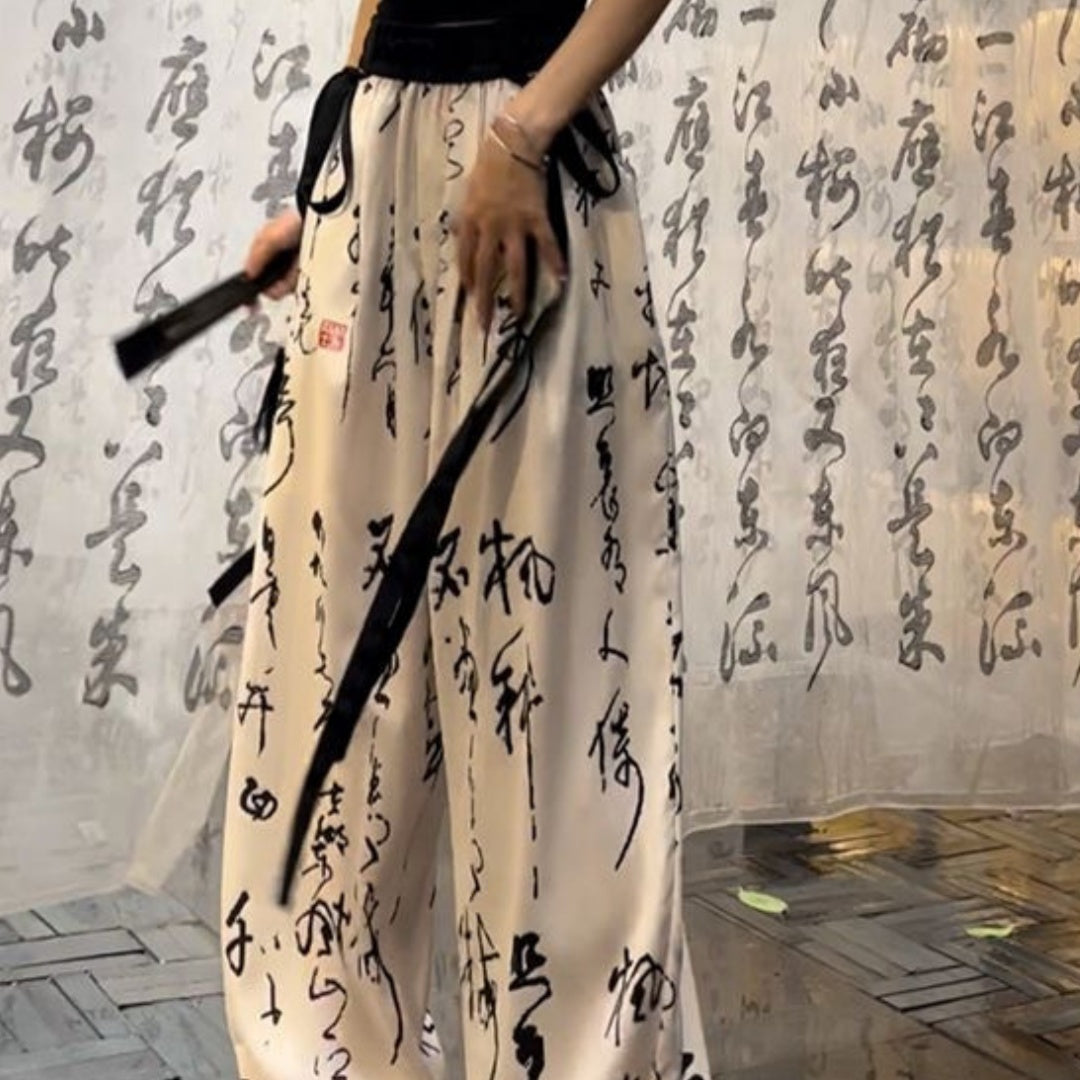 Chinese-style Pants Ribbon Wide-leg Pants