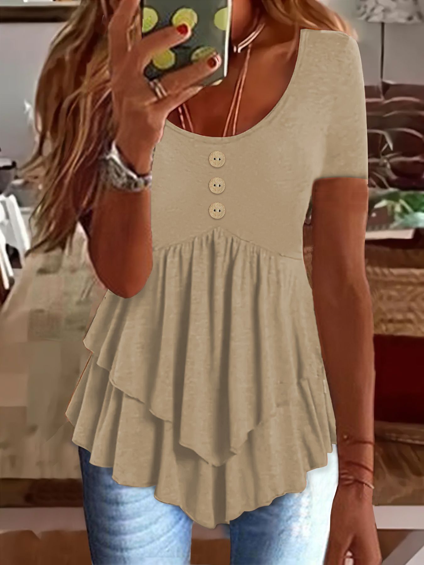 Fashion Three-button Casual Solid Color Short Sleeve