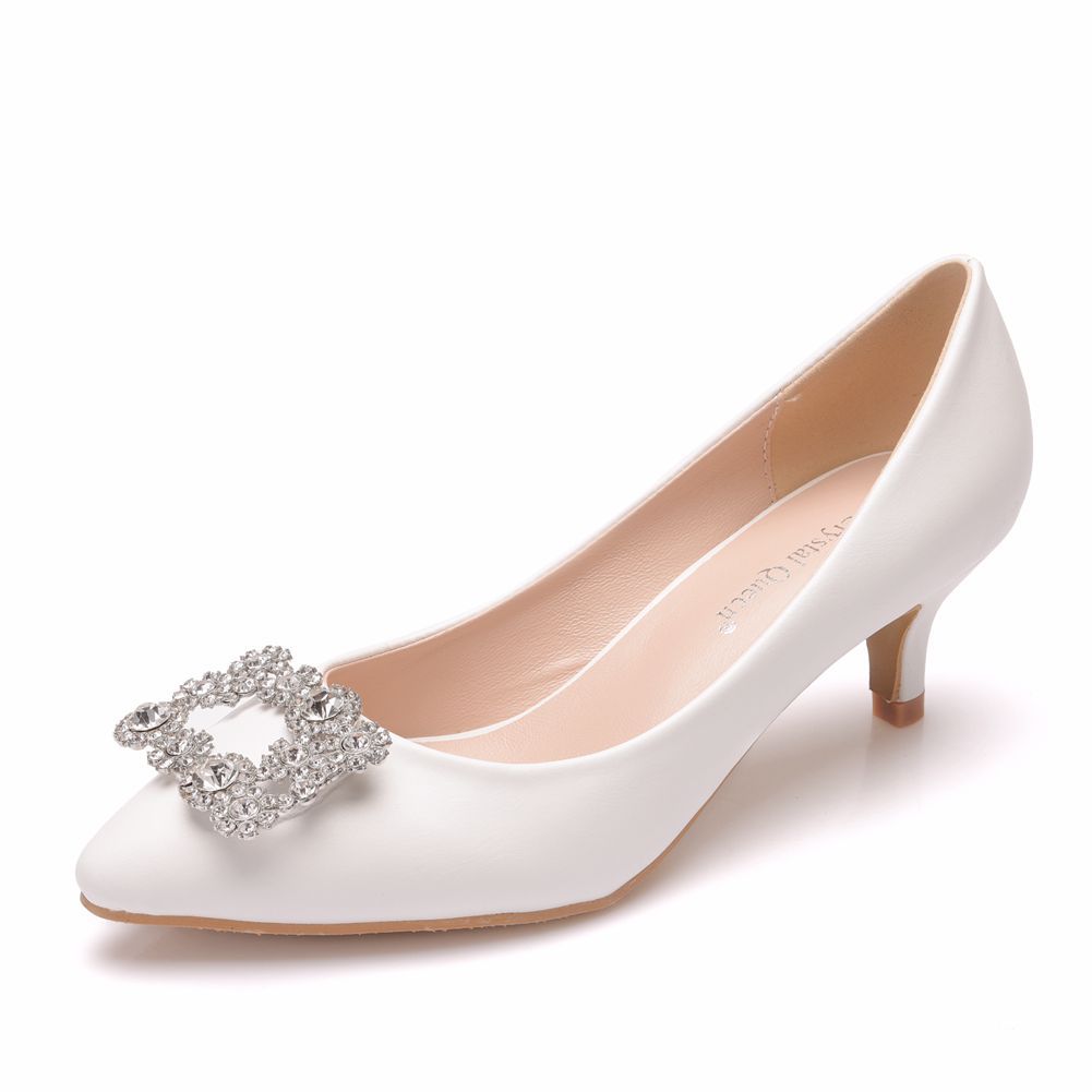 5cm Pointed Toe Shoes, Small Heel Mid-Heeled Shoes, Square Buckle Rhinestone Pointed Toe Shoes