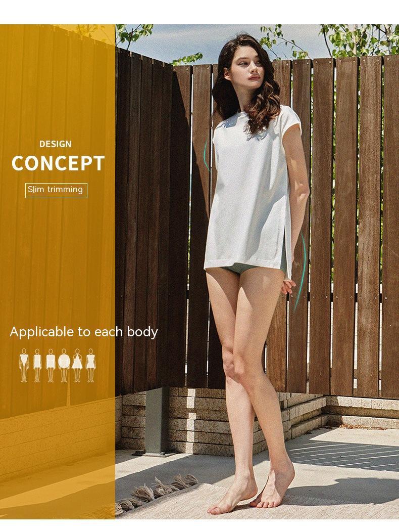 Long Thigh-length Fitness Vest Crew Neck Split Loose Running Athletic Clothing Yoga Clothes T-shirt