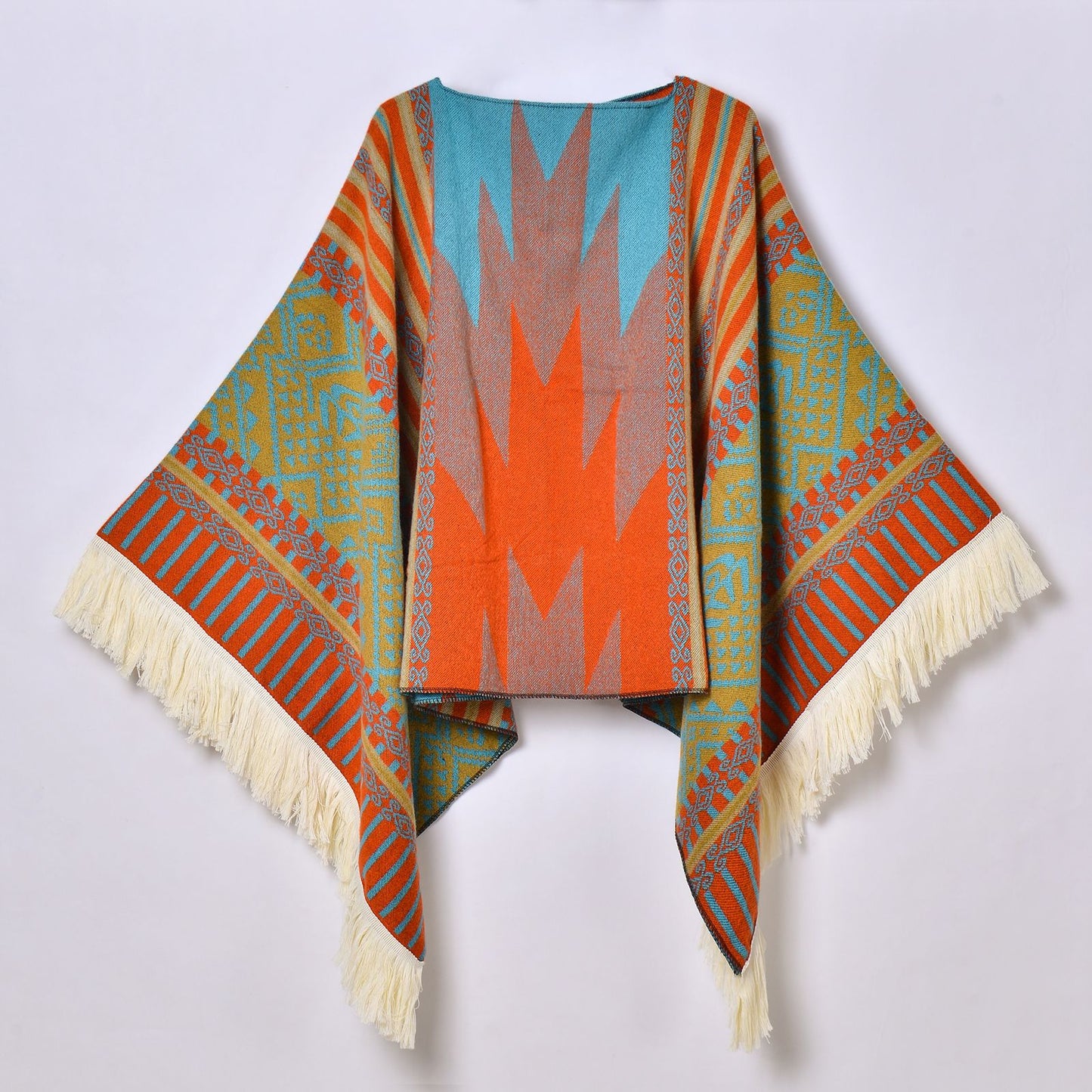 Western Denim Style Men's And Women's Shawl Tassel Pullover Keep Warm Outdoor Large Cloak