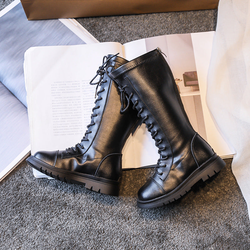 Autumn New Girls Leather Boots Rear Zipper Student Casual Shoes