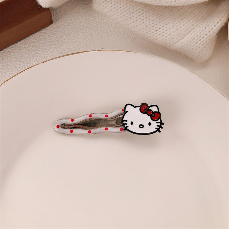Red Stereo Love Heart-shaped Hairpin French Retro Dots Willow Leaf Clip