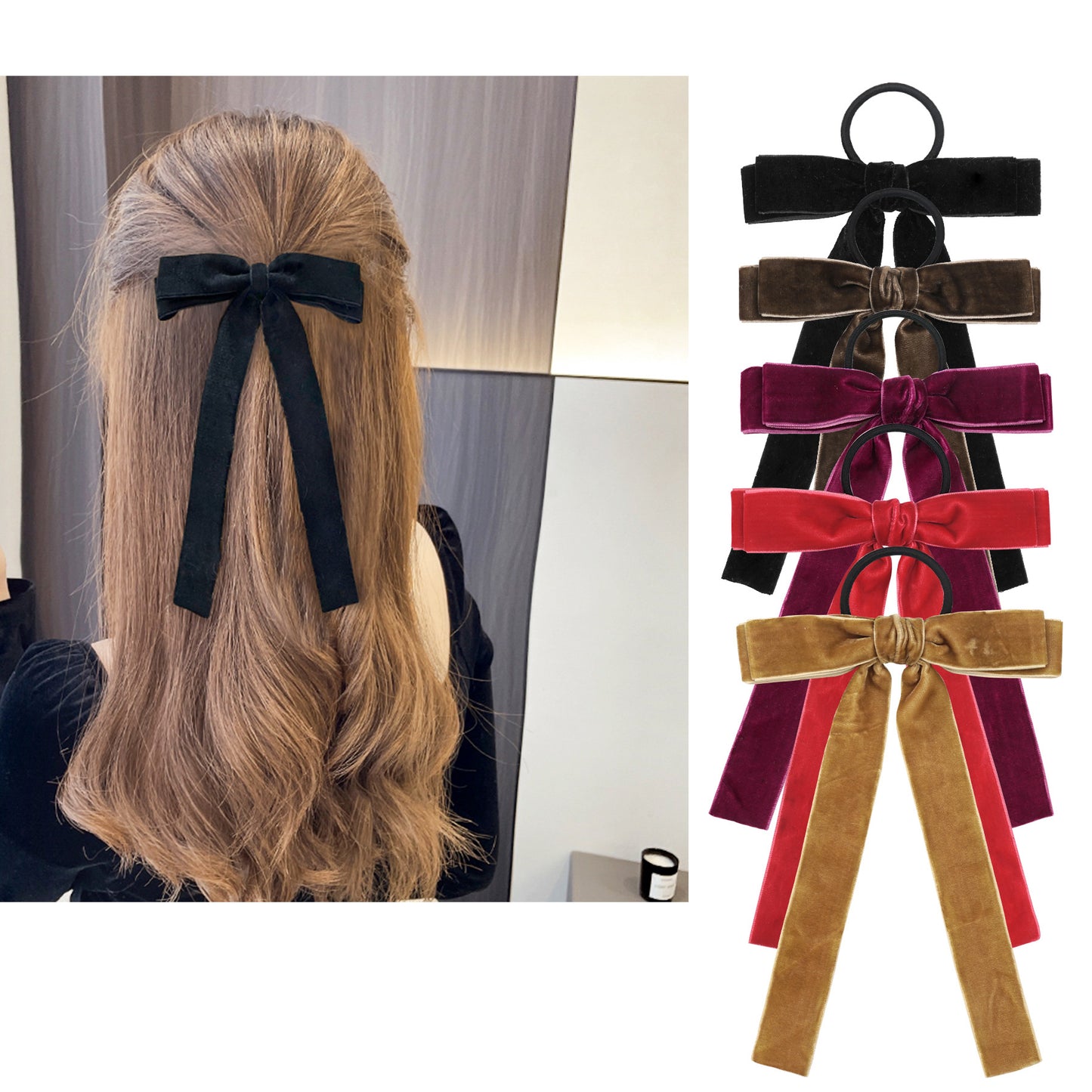 Velvet Bandeau Rubber Band Girl Bow Ribbon Horsetail Headwear