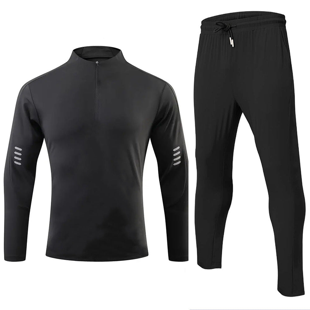 Sport Fintess Top med lange ærmer og lynlås Trousers Todelt Sæt til Mænd