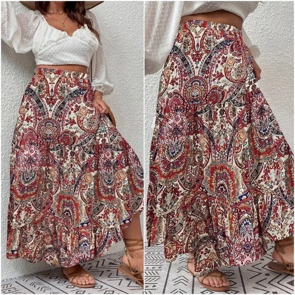 Summer Fashion Bohemian Printed Ruffled Skirt For Women