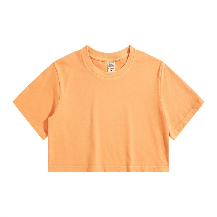 High Waist Cropped T Shirt With Navel Design