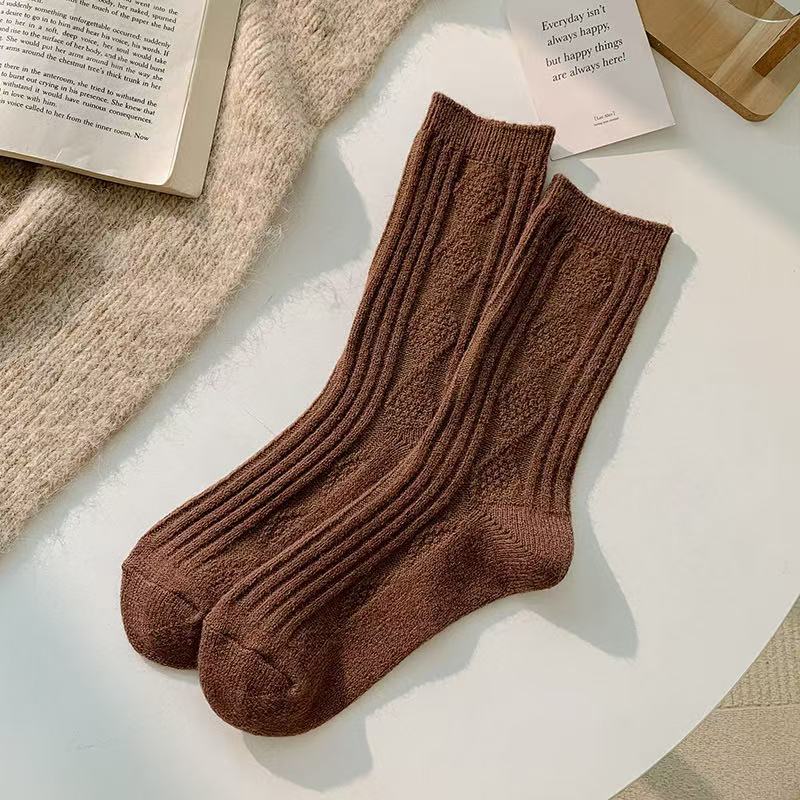 Womens Solid Color Goes With Everything Thick Warm Wool Socks