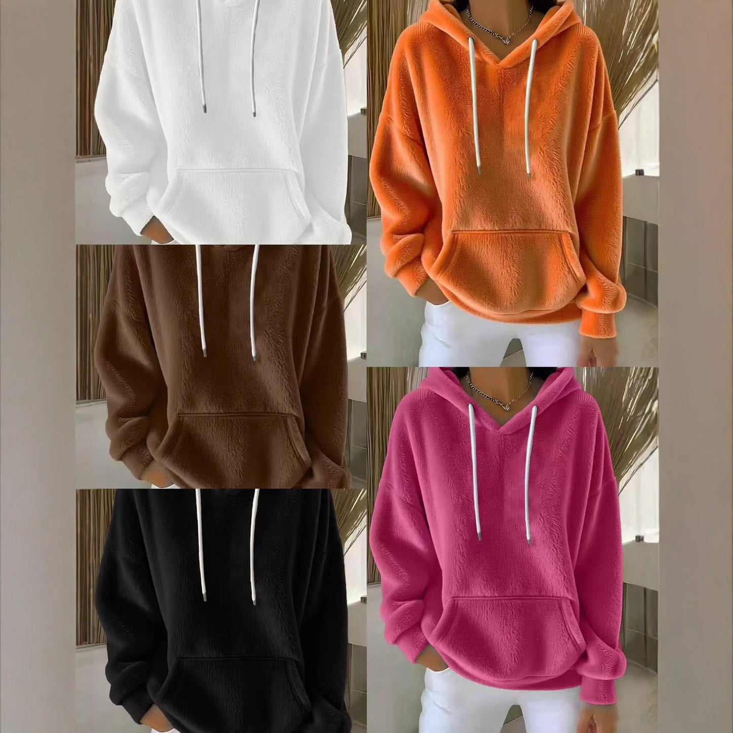 Ensfarvet lammeuldforet alsidig sweatshirt til kvinder til efterår og vinter