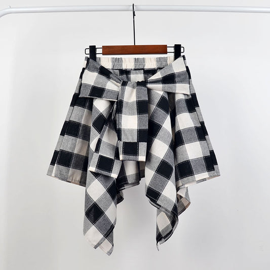 College Style Plaid Irregular Dance Skirt