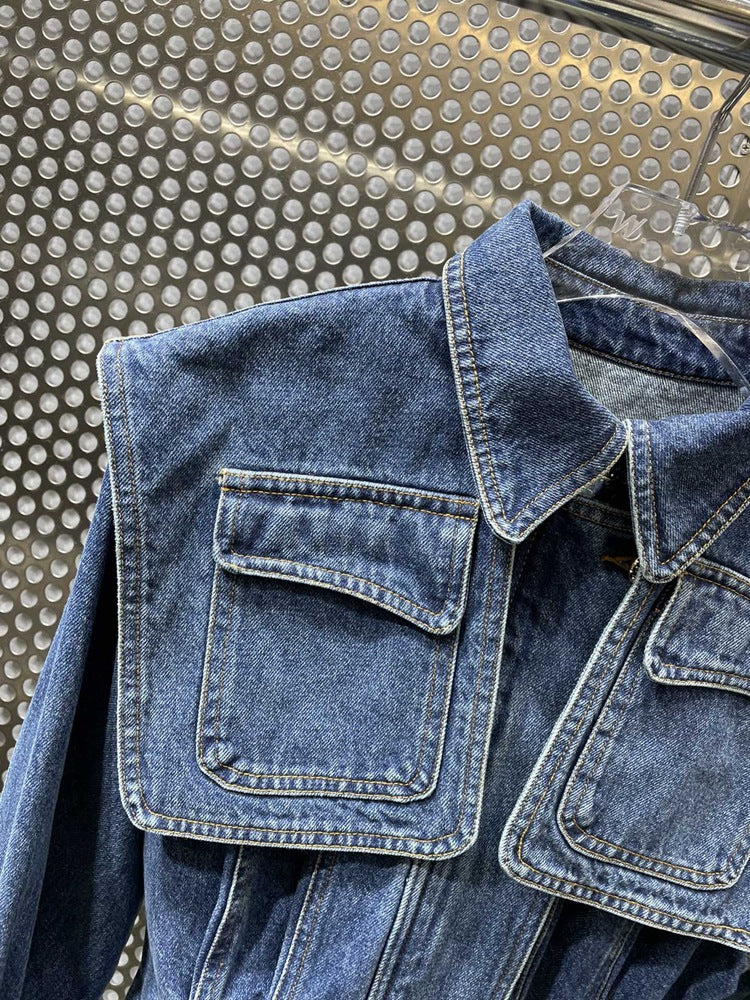 Distressed Stitching Pocket Denim Jacket With Waist
