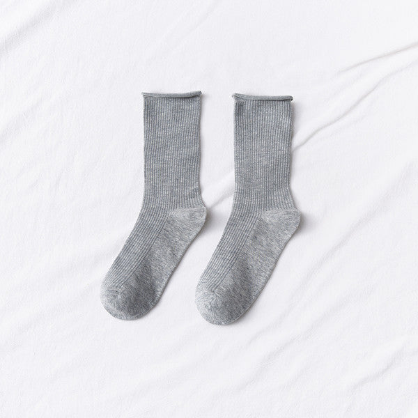 Women's Mid-tube Socks Thin Candy Color Rolled Edge Cotton
