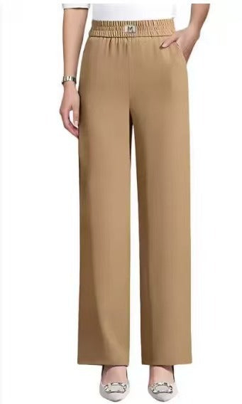 Womens Casual Wide-leg Straight Pants With A Colorful Elastic Waist