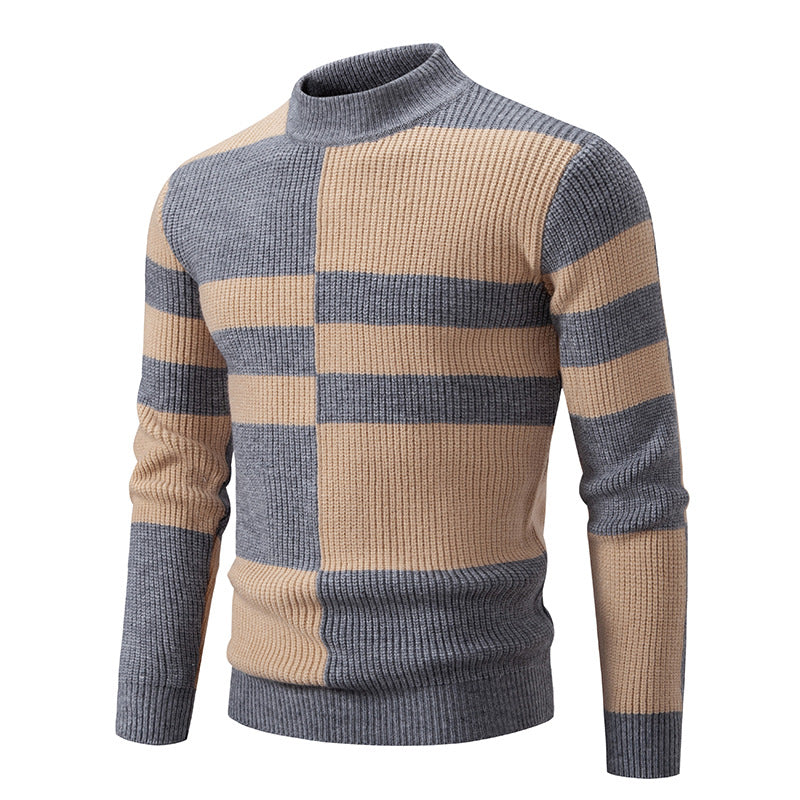 Men's Half-high Collar Contrast Color Pullover Knitwear Korean Youth Fashion Casual Top