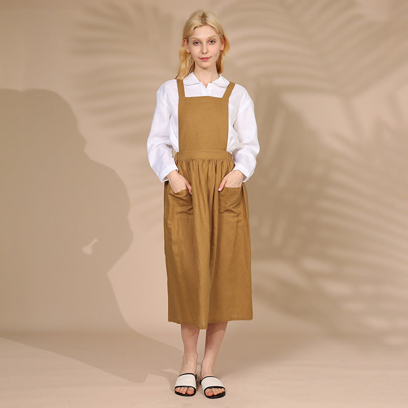 Women's Summer Niche Design Double Pocket French Linen Halter Skirt