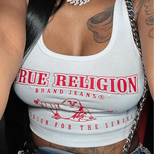 Fashion Open Collar Printed Letter Vest Sunken Stripe Letters