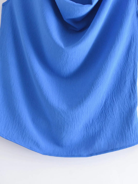 Sleeveless Low Neck Pleated Collar Top Vest