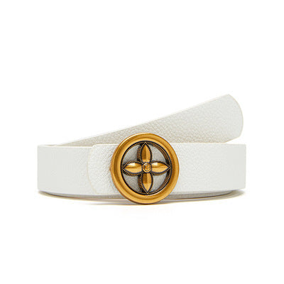 Plum Blossom Round Buckle Decoration Women's PU Belt Fashionable Versatile