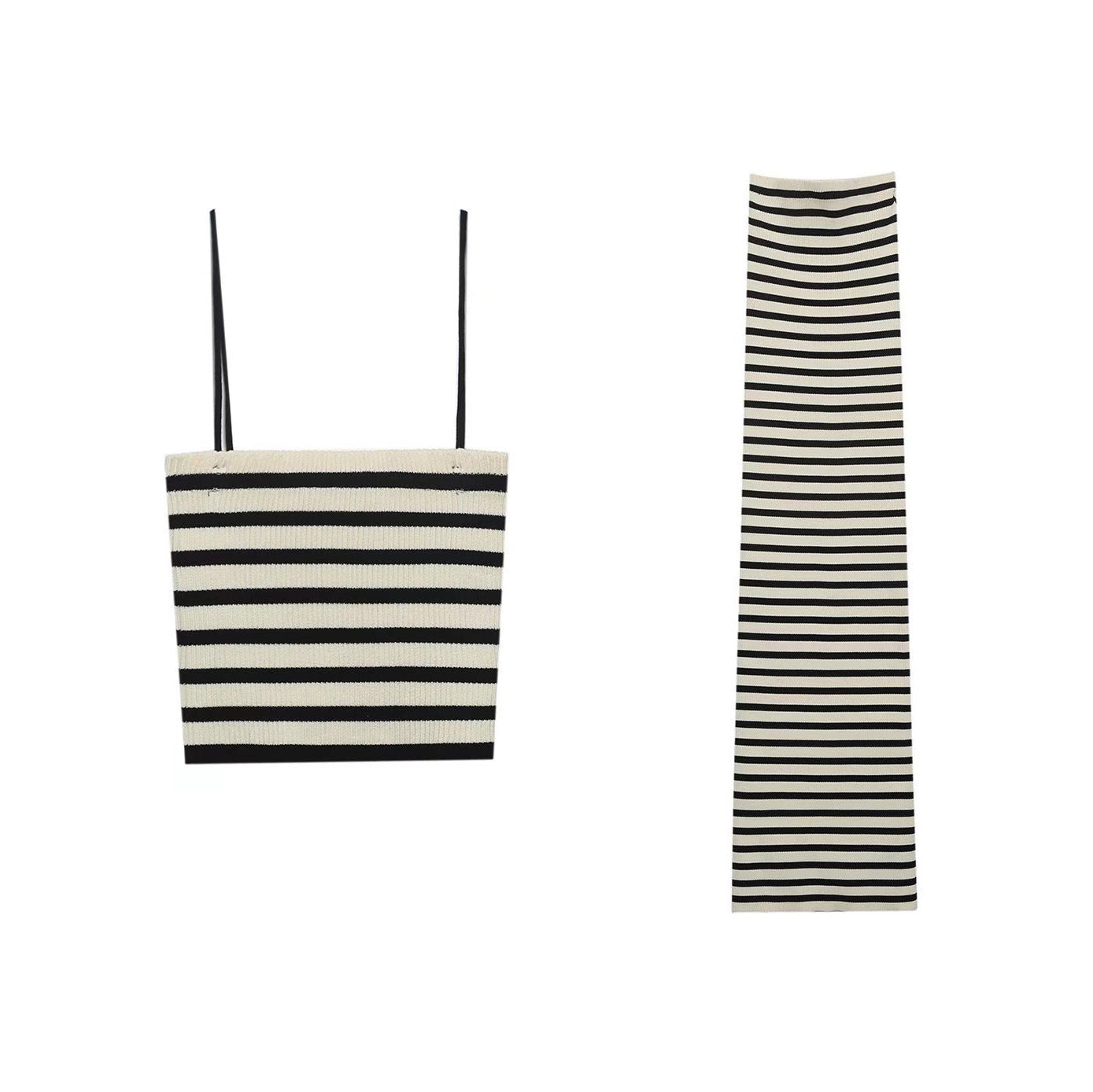 Striped Sling Straight Knitted Dress Suit