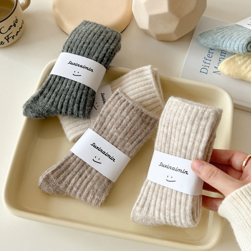 Womens Thickened Fleece-Lined Wool Mid-Calf Socks