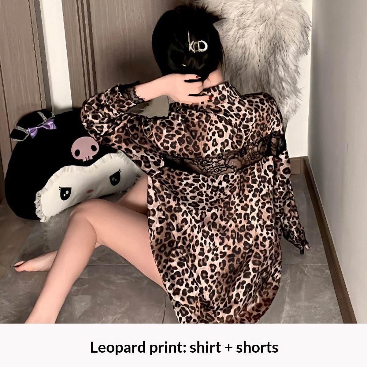 Ziqu Womens Plus-Size Lace Fake Two-Piece Pajama Set