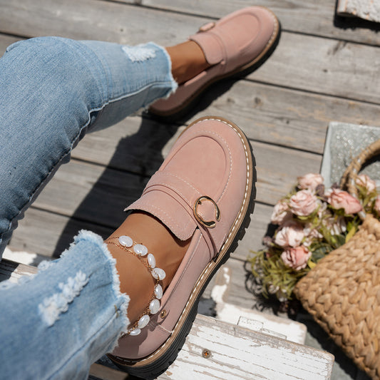 Buckle Thick Bottom Low Cut Round Head Pumps