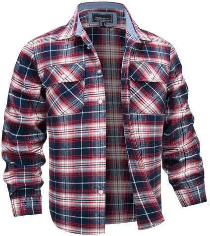 Mens Printed Long-Sleeve Lapel Plaid Shirt