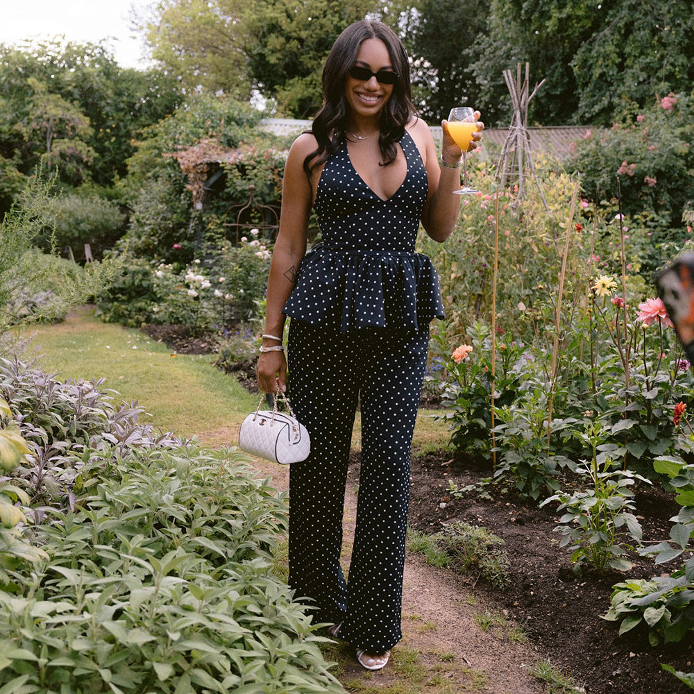 Chic Halter-neck Cami And Wide-leg Pants Set