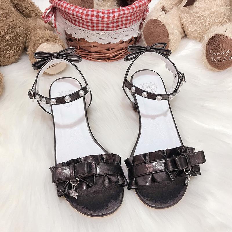 New Lolita Shoes Women's Sweet Pleated Lace Mid-heel Lolita Sandals