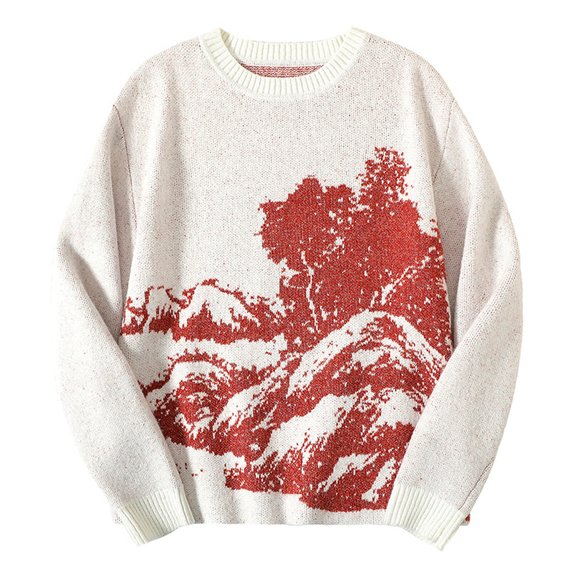 Herre Casual Sweater Med Landskabsmønster