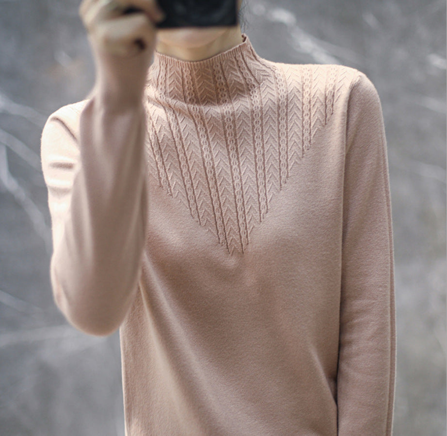 Lace Mock Neck Sweater Women's Pullover Long Sleeves Outer Match