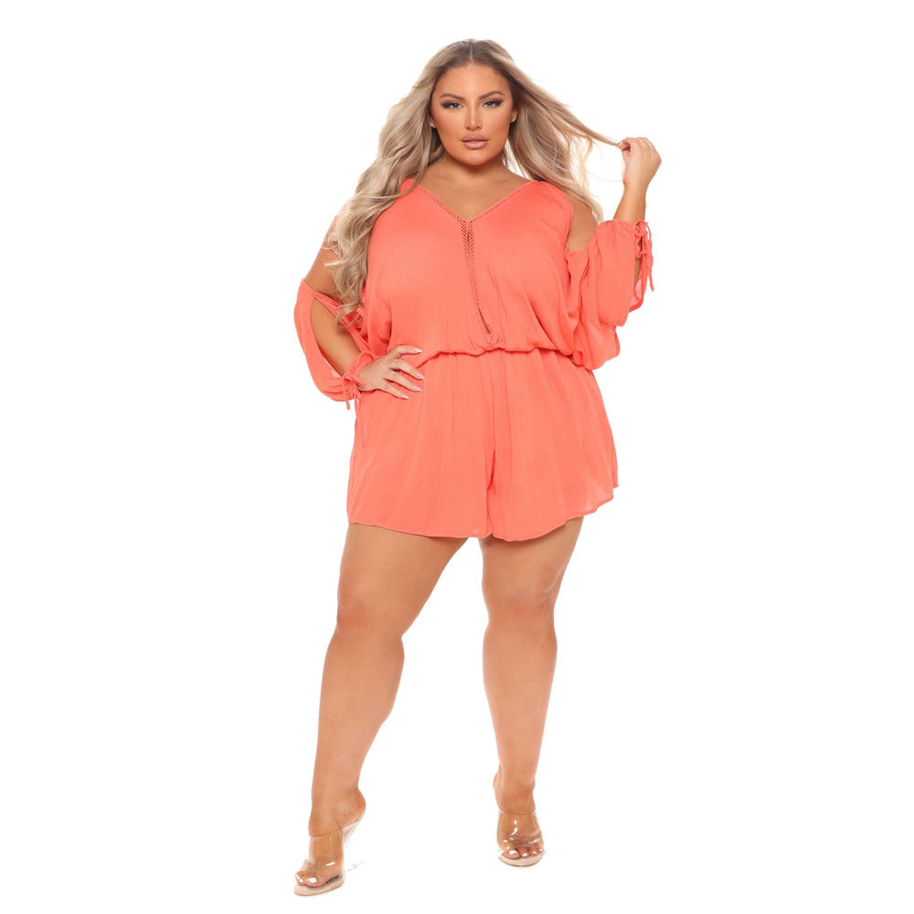 Women's Fashion Casual Solid Color V-Neck Doll Sleeve Jumpsuit