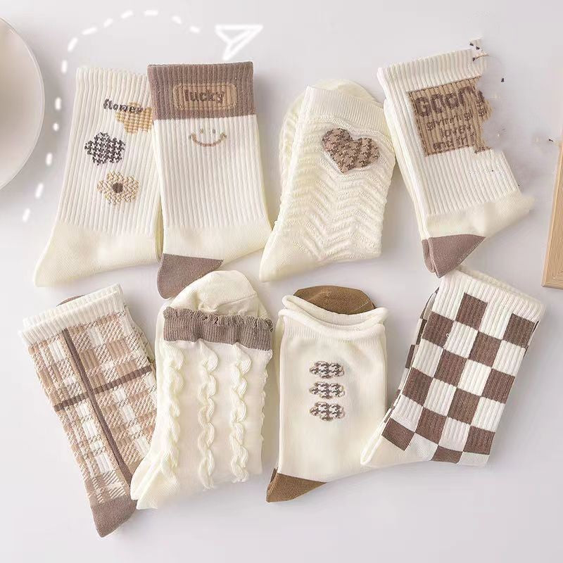 Mori Middle Tube Socks Fall New White Students Sweet Wind
