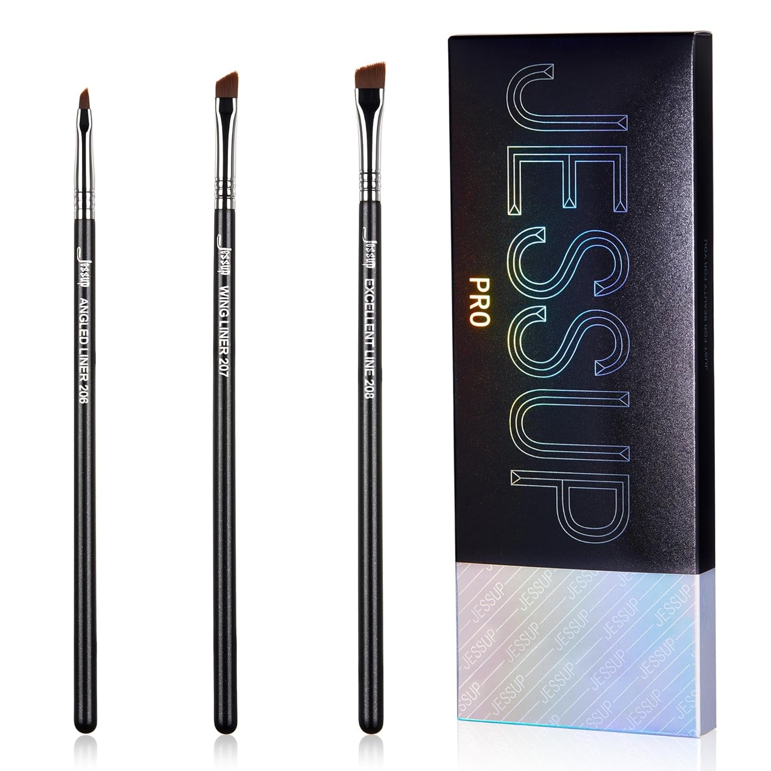 Jessup Abgewinkeltes Eyeliner Pinsel Set, 3-Teilig Pro Precision Eyelinerpinsel Fein Geflügelte Ultradünne Schräge Gel Makeup Pinsel Für Flüssigen Eyeliner Schwarz T345