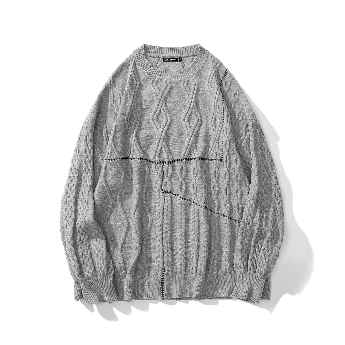 Hand Sewn Mixed Knitting Round Neck Pullover Loose Knit