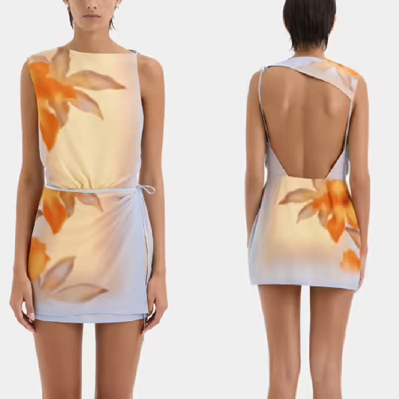 Womens European And American-style Fashion Printed Bodycon Dress