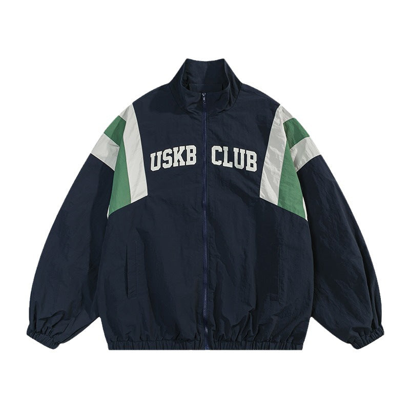 American Retro Street Stitching Stand-up Collar Jacket