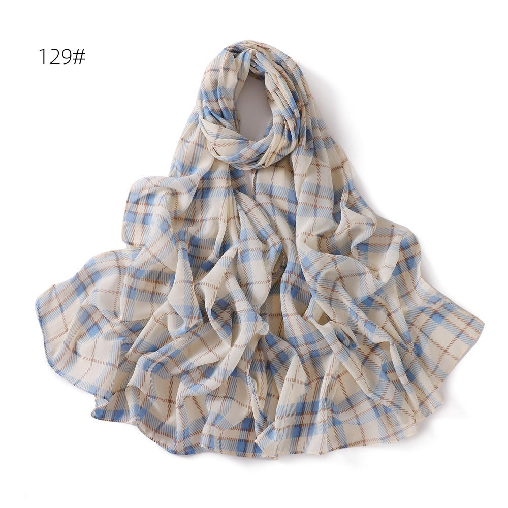 Internet Celebrity Golden Battle Robe Plaid Maple Leaf Shawl Chiffon Printed Scarf