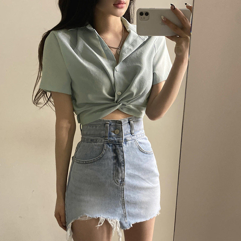 Women's Design Twist Solid Color Short Sleeve T-Shirt