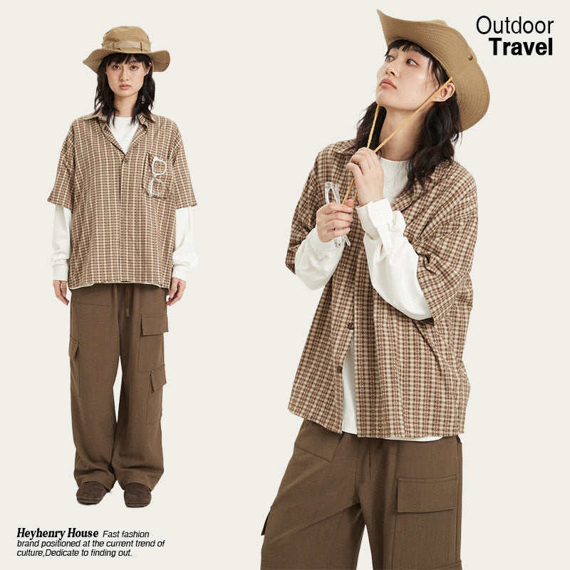 Striped Japanese-style Retro Short Sleeve Shirt Loose Preppy Style