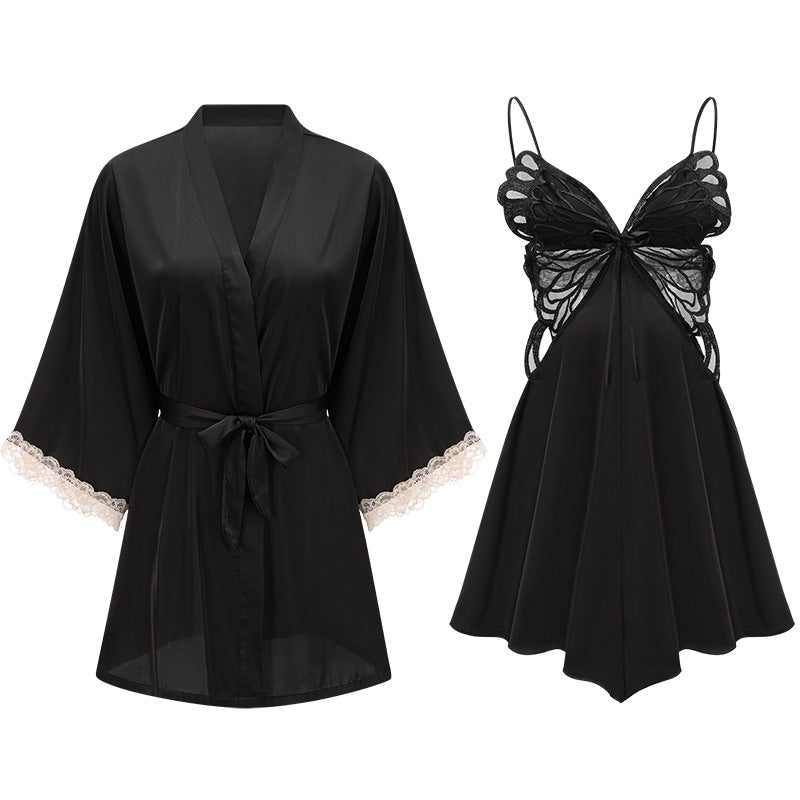 Sexy Lingerie Womens Pure & Alluring Butterfly Lace Slip Dress Two-Piece Set