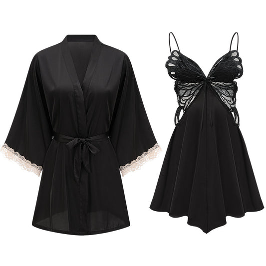 Sexy Lingerie Womens Pure & Alluring Butterfly Lace Slip Dress Two-Piece Set
