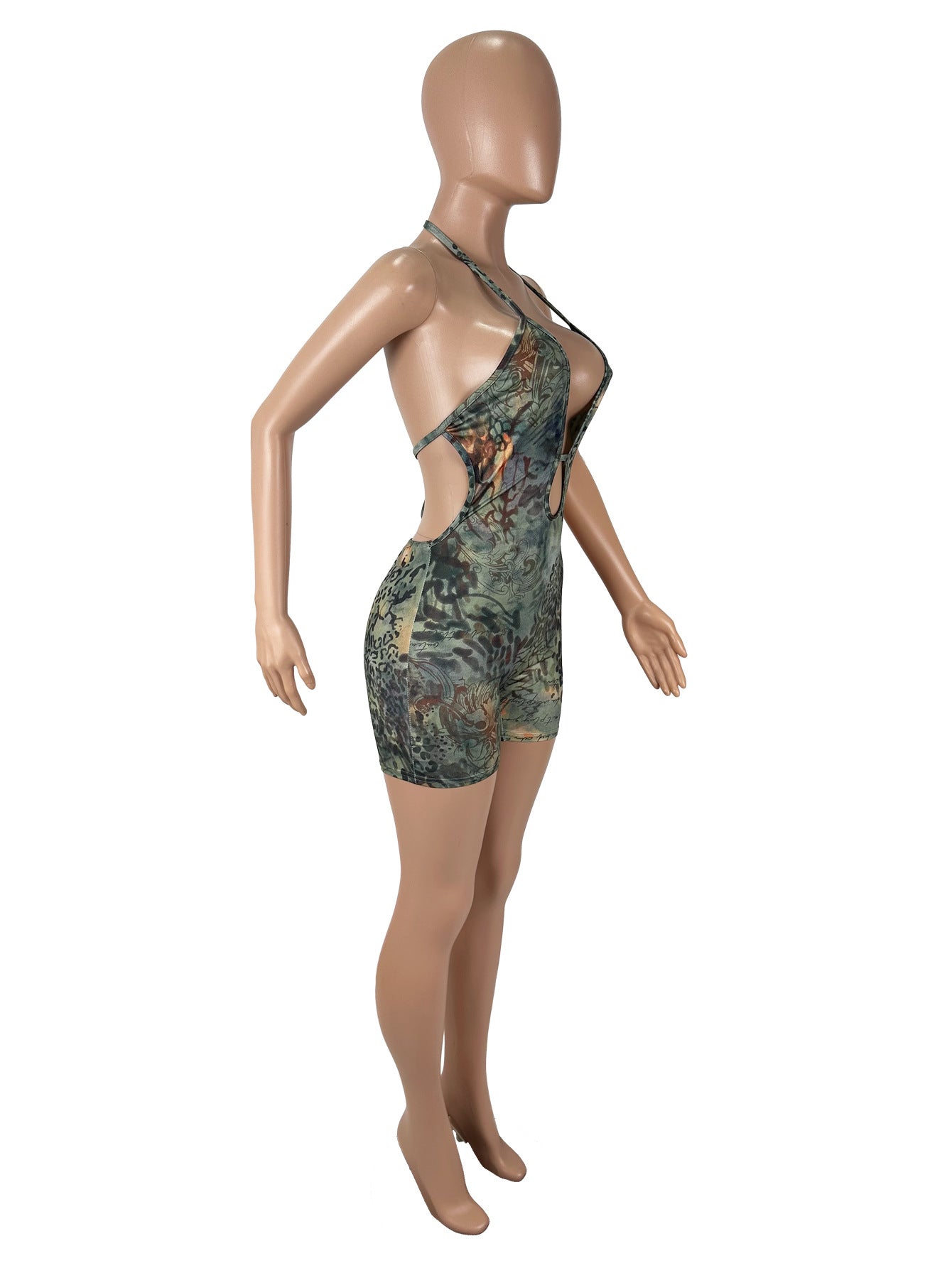 Leopard Print Positioning Print Hollowed-out Strapless Jumpsuit